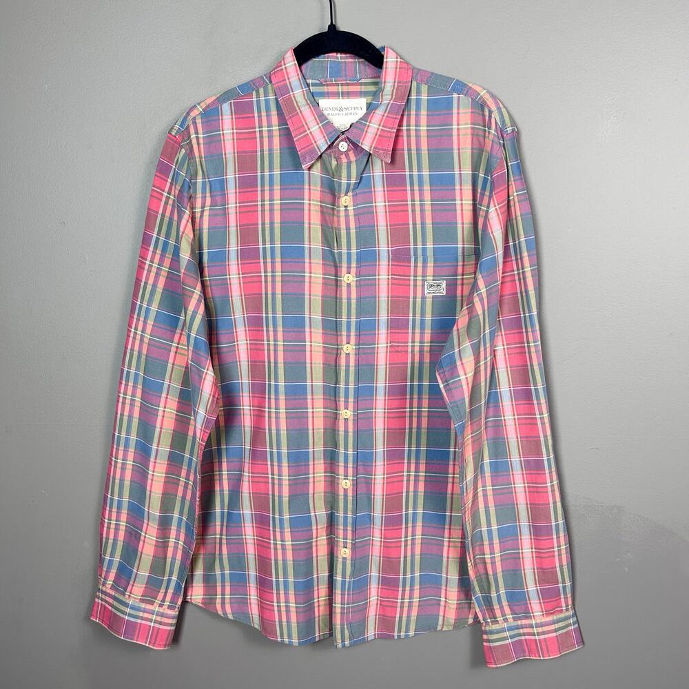 Denim & Supply Ralph Lauren shirt XL button down vtg work wear madras plaid pink